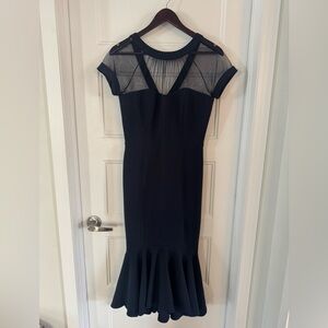 Maggy London Black Mesh-Yoke Mermaid Hem Midi Dress